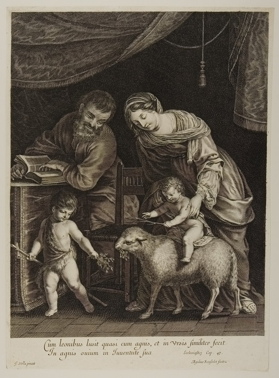 Holy Family With Saint John, gravert av Gilles Rousselet (gravering) av Jacques Stella