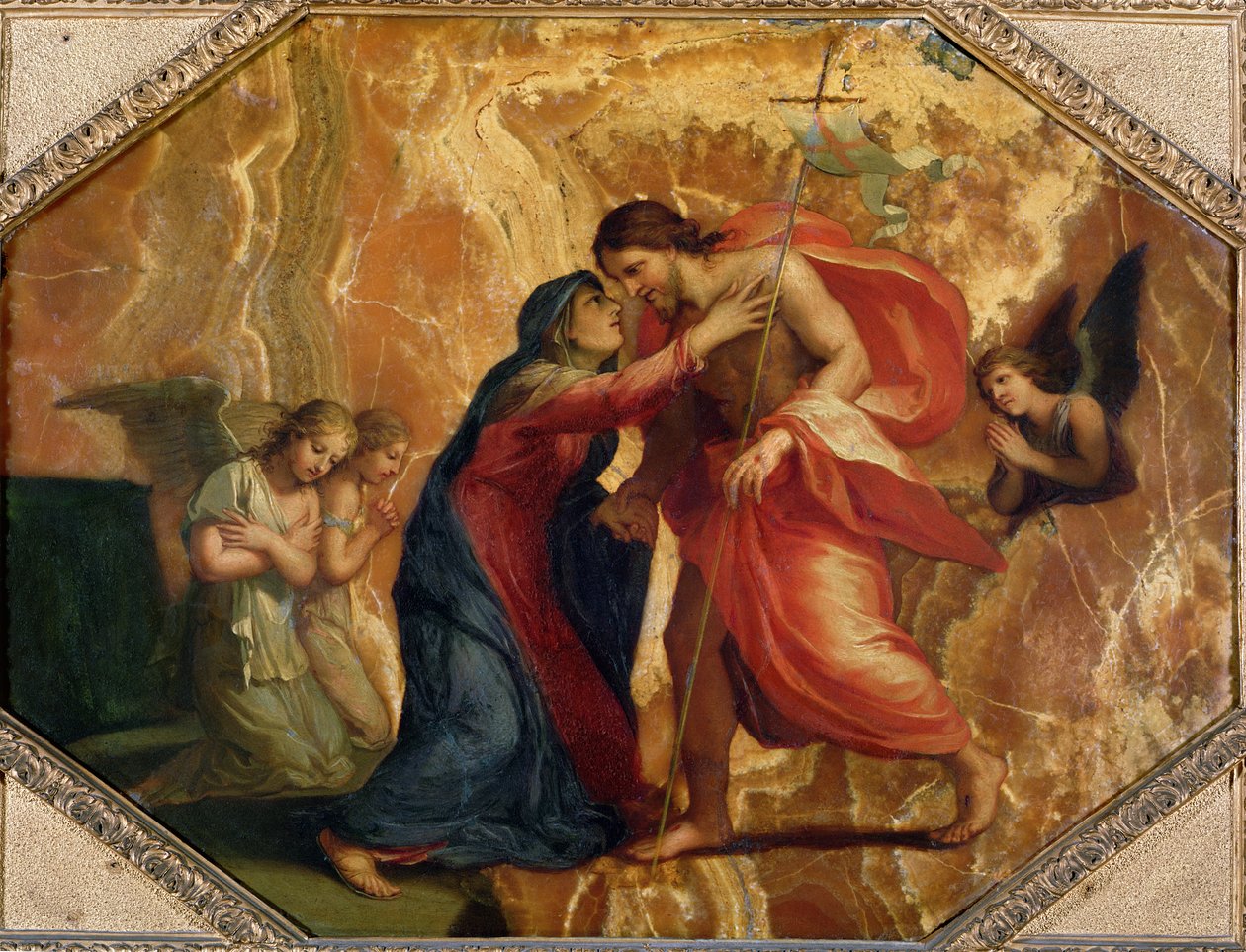 Jesus Kristus mottar jomfruen i himmelen (olje på alabast) av Jacques Stella