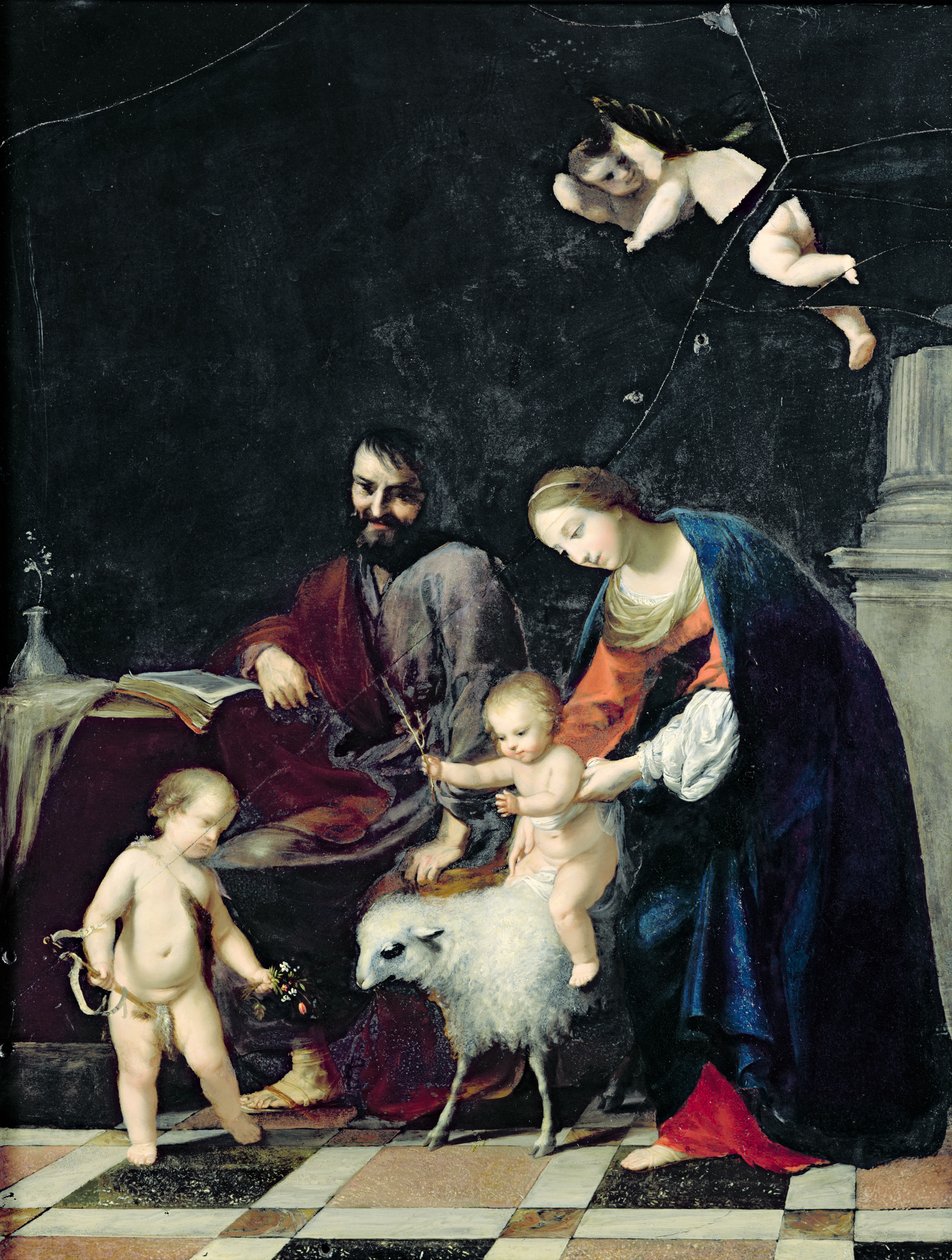 Den hellige familie (olje på marmor) av Jacques Stella