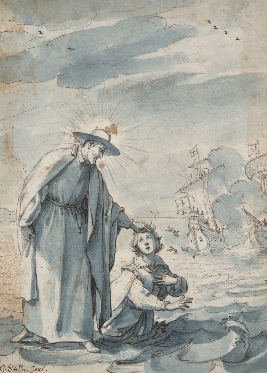 The Rescue of the Sailor Andrea, forberedende studie til en gravering av Christian Sas av Jacques Stella