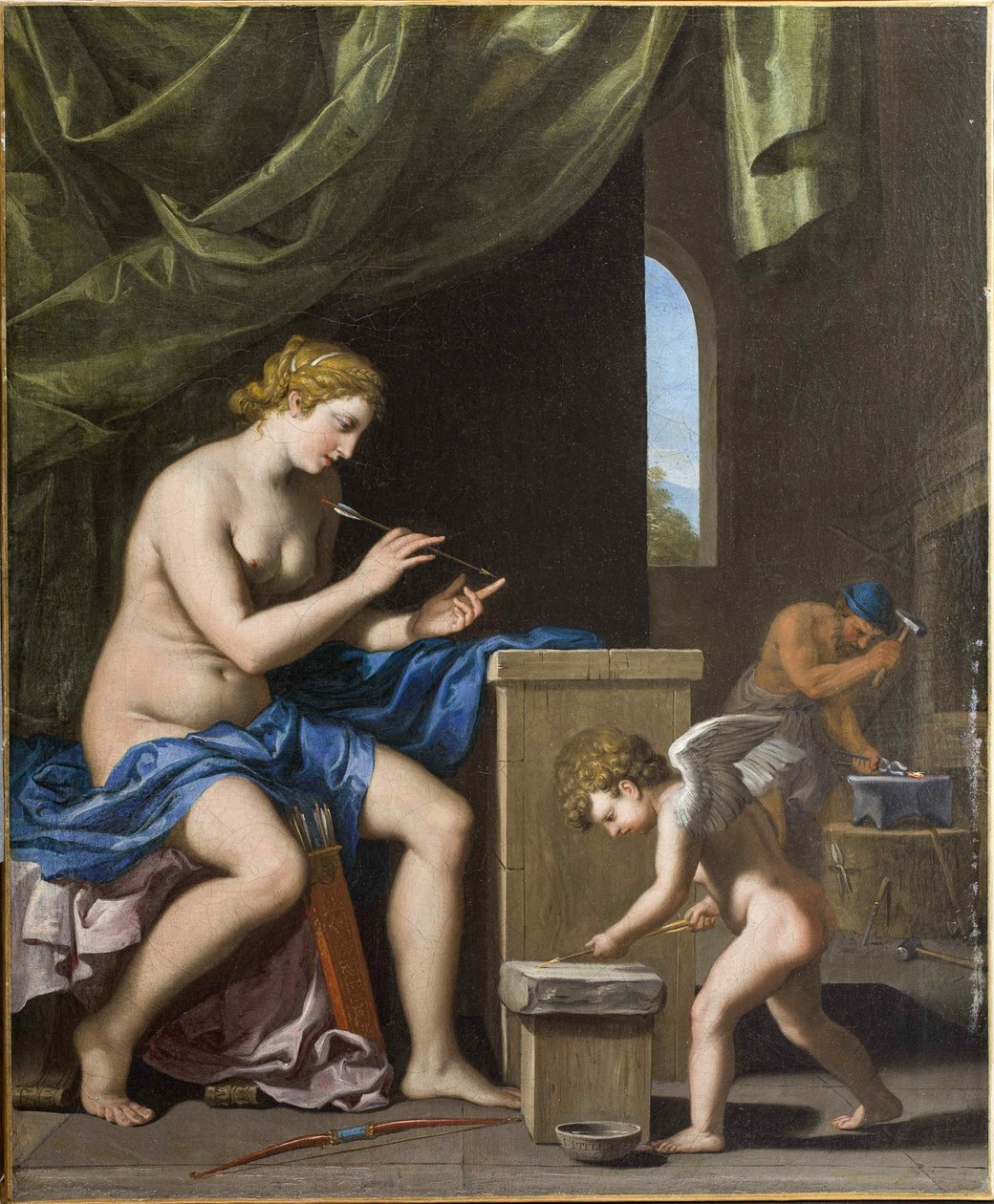 Vulcan smir pilene for Cupid, ca. 1645. av Jacques Stella