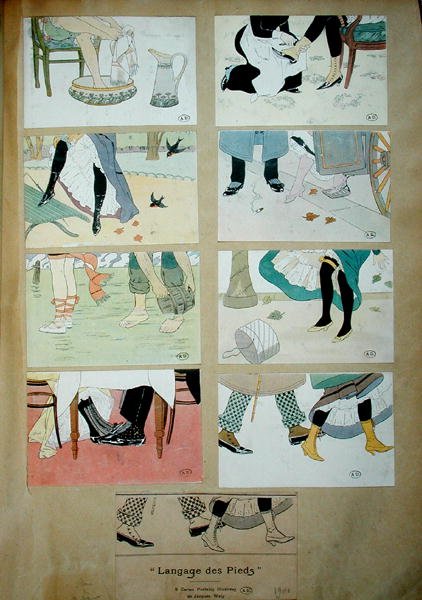 Postkort som viser "The Language of Feet" av Jacques Wely
