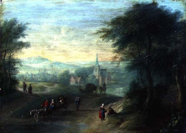 Mountainous River Landscape (olje på panel) av Jacques Willem Blarenberghe