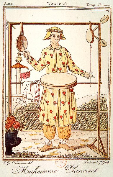 Kinesisk musiker, 1806 (fargegravering) av Jacques after Grasset de Saint Sauveur