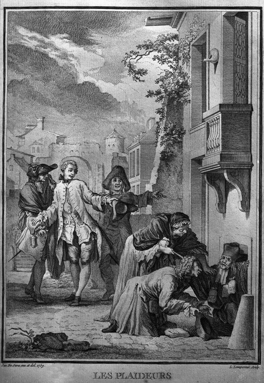 Les Plaideurs Illustrasjon fra Jacques de Seve for verkene til Jean Racine (1639-1699), fransk tragisk poet. gravering fra 1760. av Jacques de (after) Seve