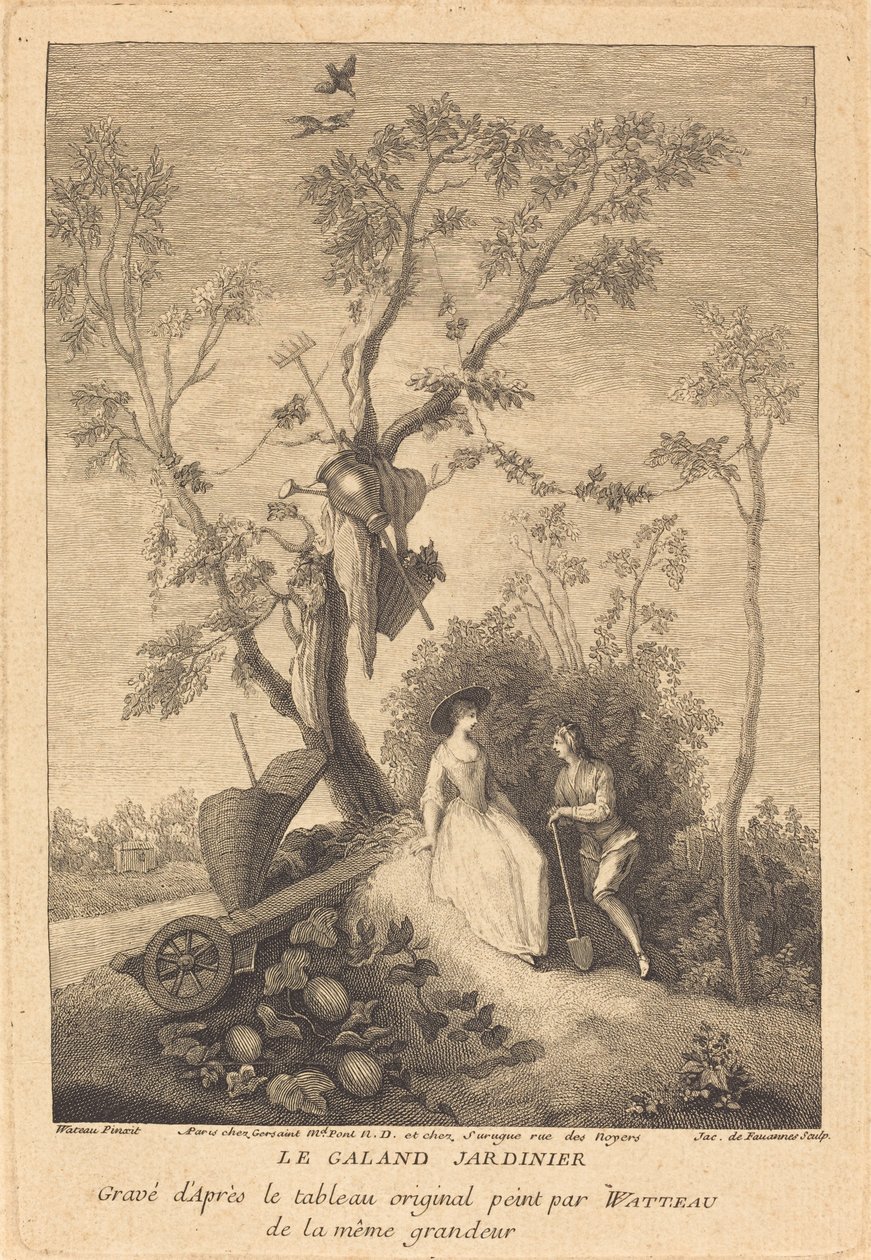 Den galante gartneren av Jacques de Favanne after Antoine Watteau