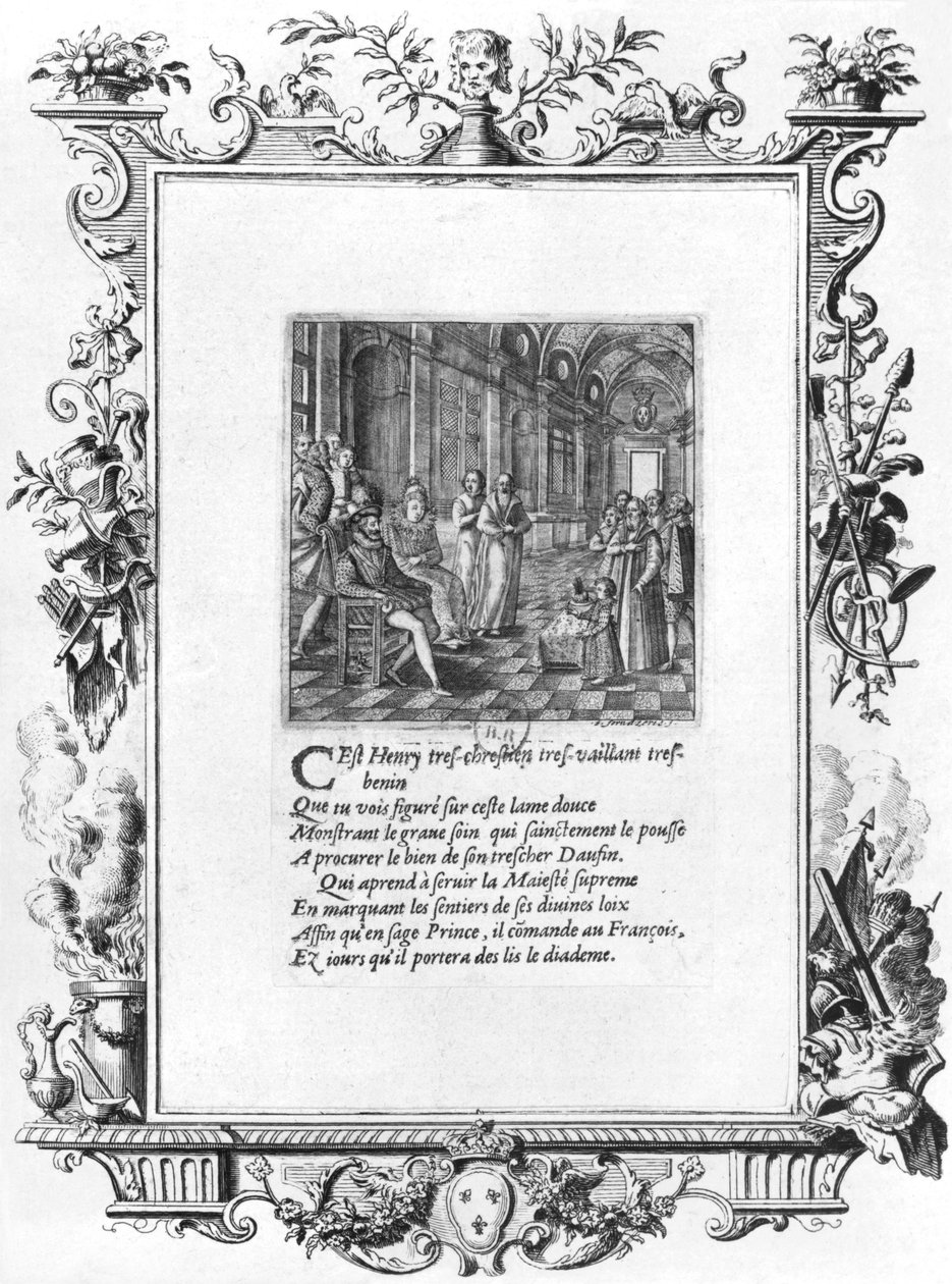 Henri IV (1553-1610) Konge av Frankrike og Navarra underviser Dauphin Louis de France, fremtidige Ludvig XIII (1601-43) ca. 1605 av Jacques de Fornazeris