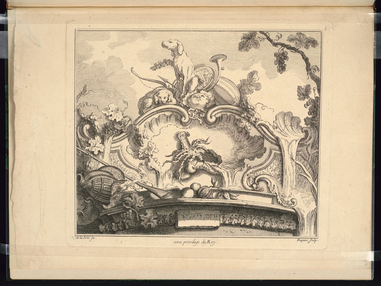 Design for en kartusj med kreps (horisontalt) av Jacques de Lajoüe