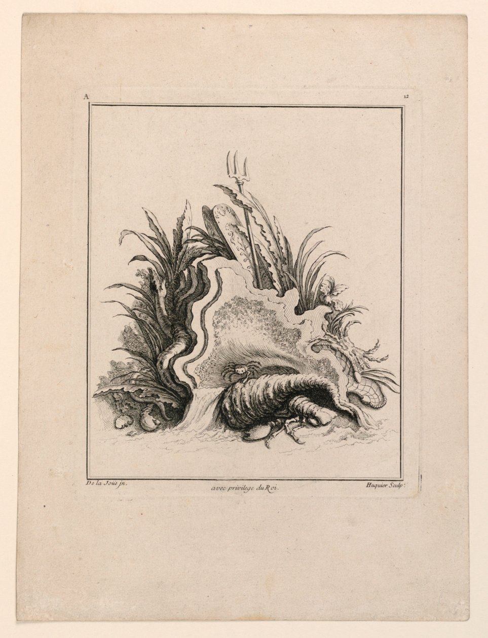 Escutcheon, fra "Recueil Nouveau de Differens Cartouche" av Jacques de Lajoüe