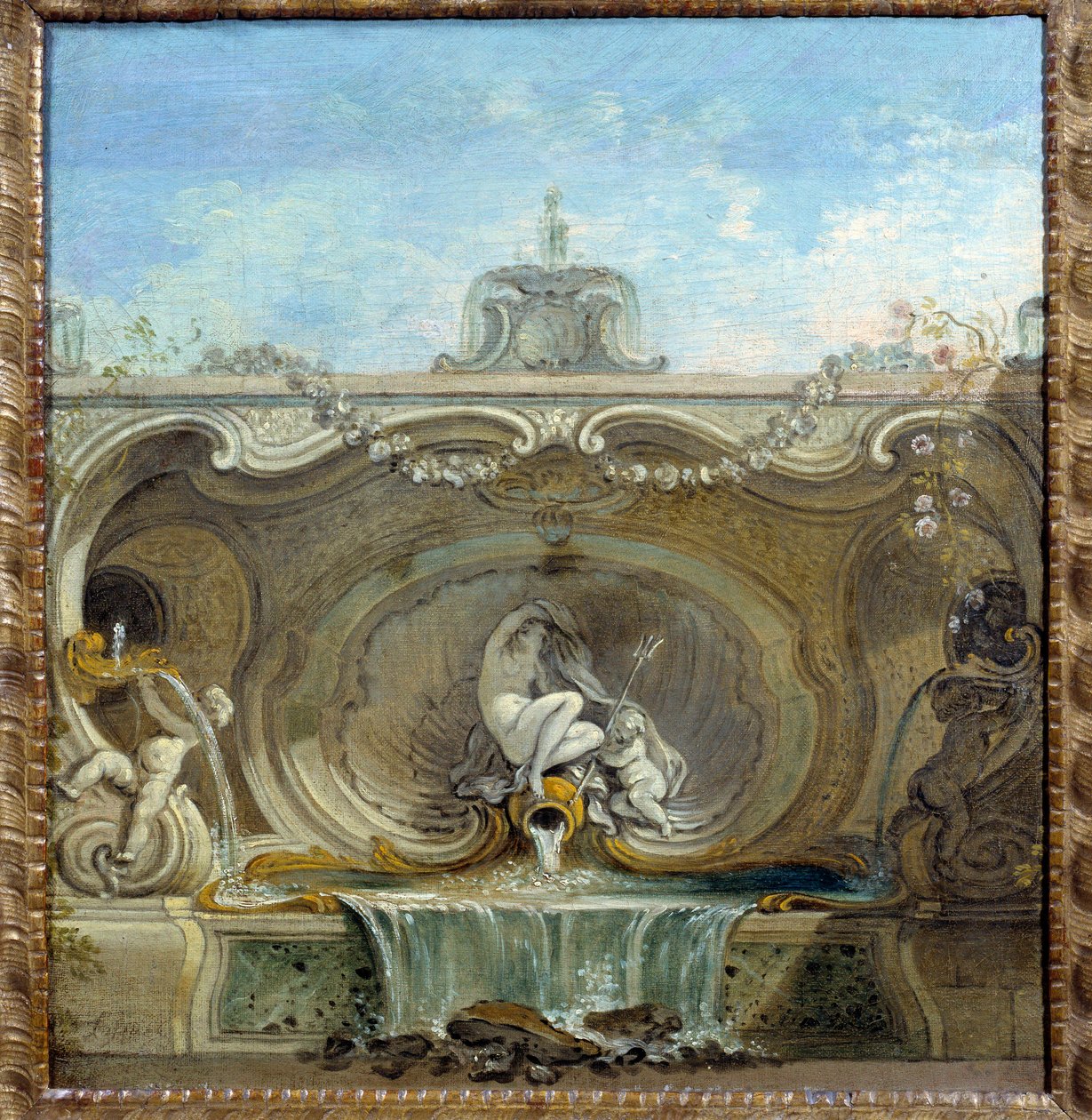 Fontene hage. Maleri av Jacques De Lajoue (1686 - 1761) av Jacques de Lajoüe