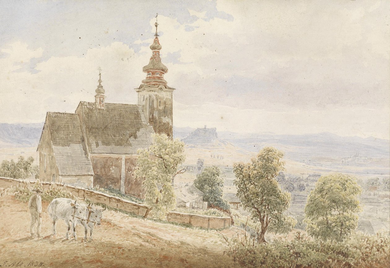 Utsikt over Spiš slott i Slovakia, foran kirkegården og katedralkapitlet av Jakob Alt