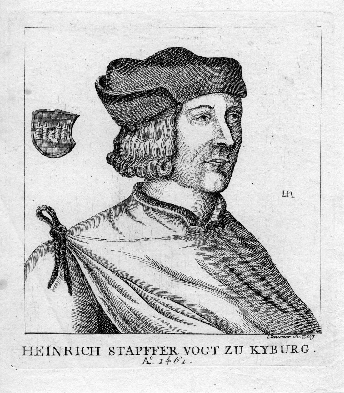 gravert portrett av Jakob Joseph Clausner