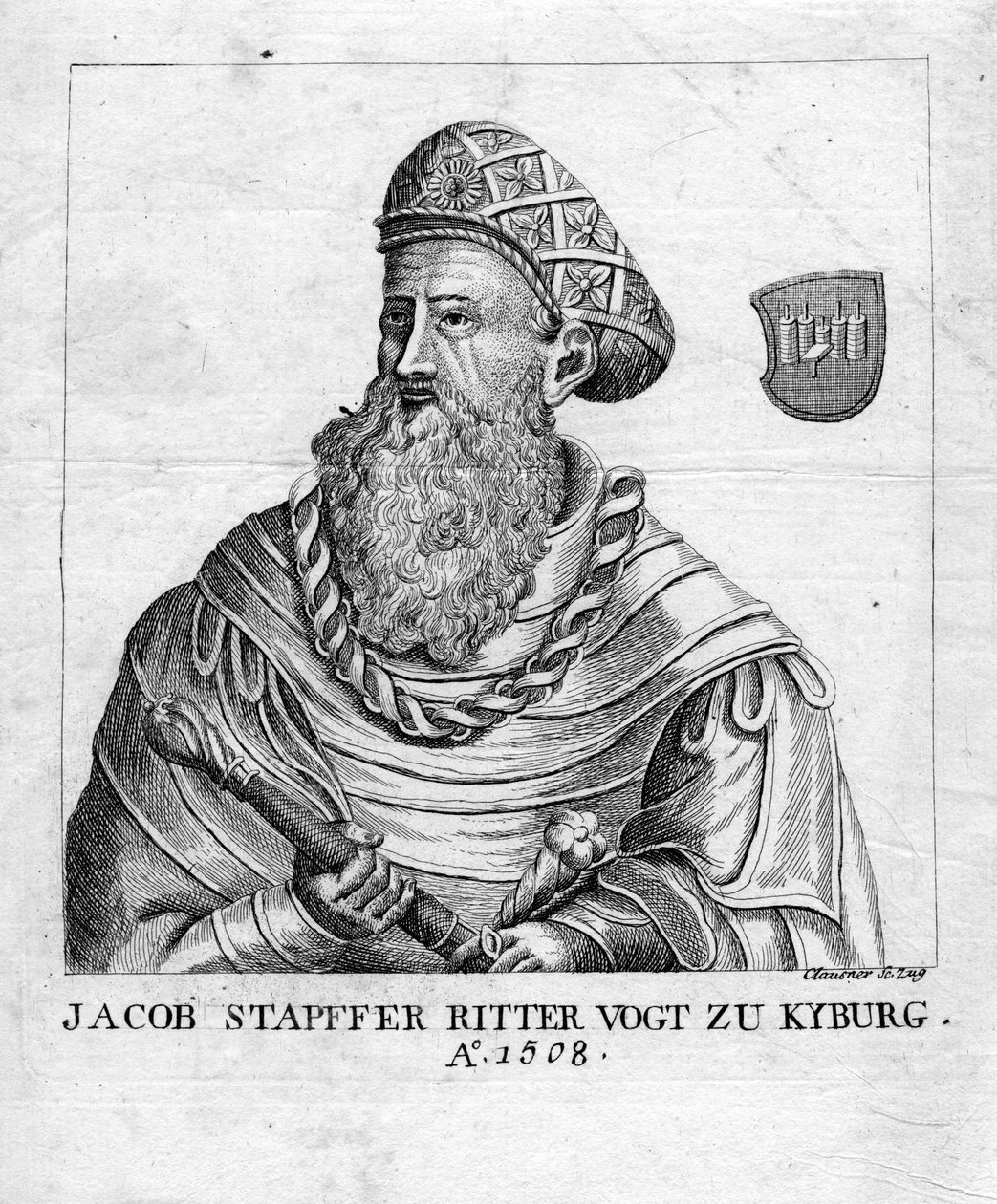 gravert portrett av Jakob Joseph Clausner