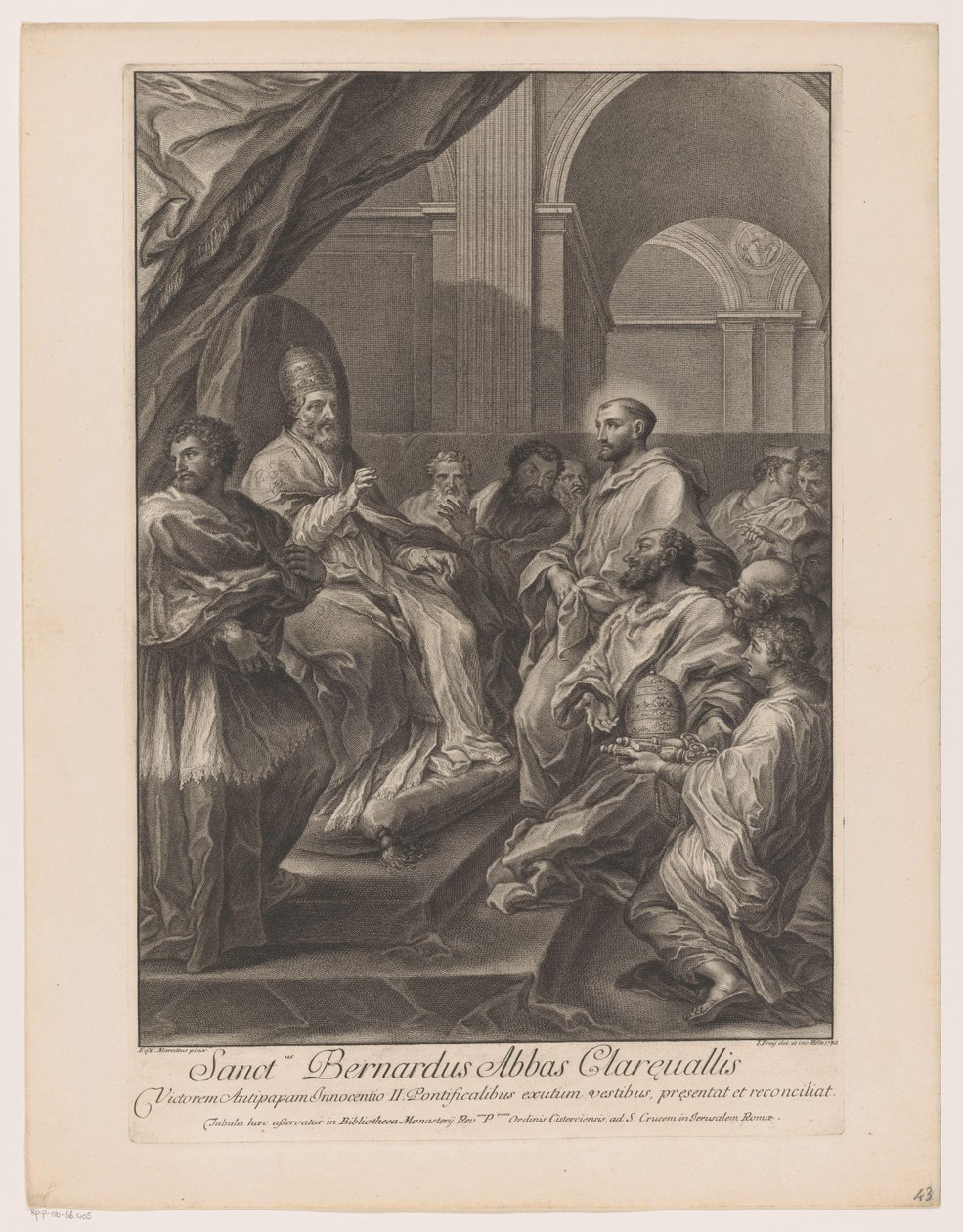 Heilige Bernardus van Clairvaux for paus Innocent II Saint Bernardus Abbed of Clareualis (tittel på objekt) av Jakob Frey (I)