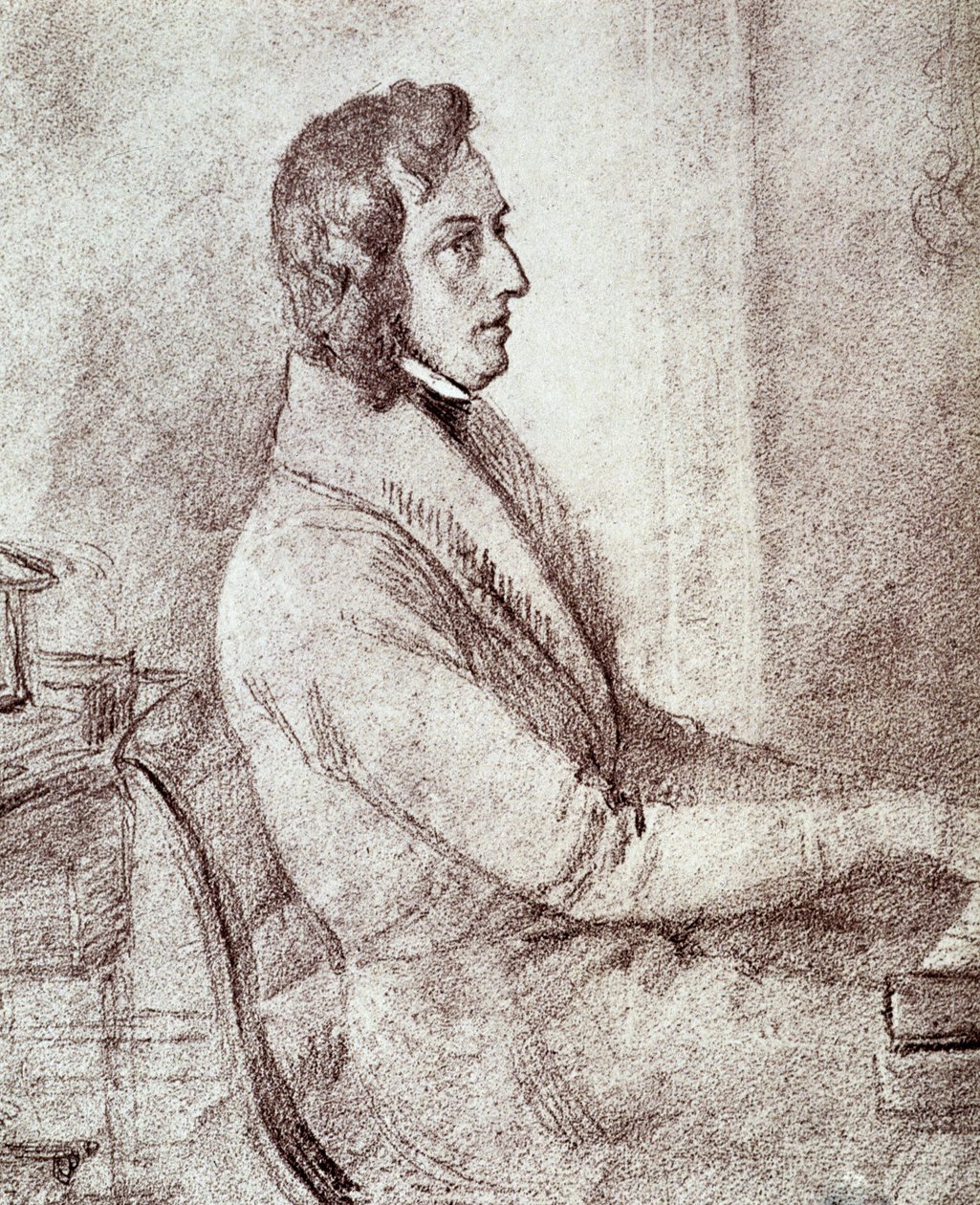 Portrett av Frederic Chopin (1810-1849), polsk komponist. - tegning av Goetzenberger av Jakob Götzenberger