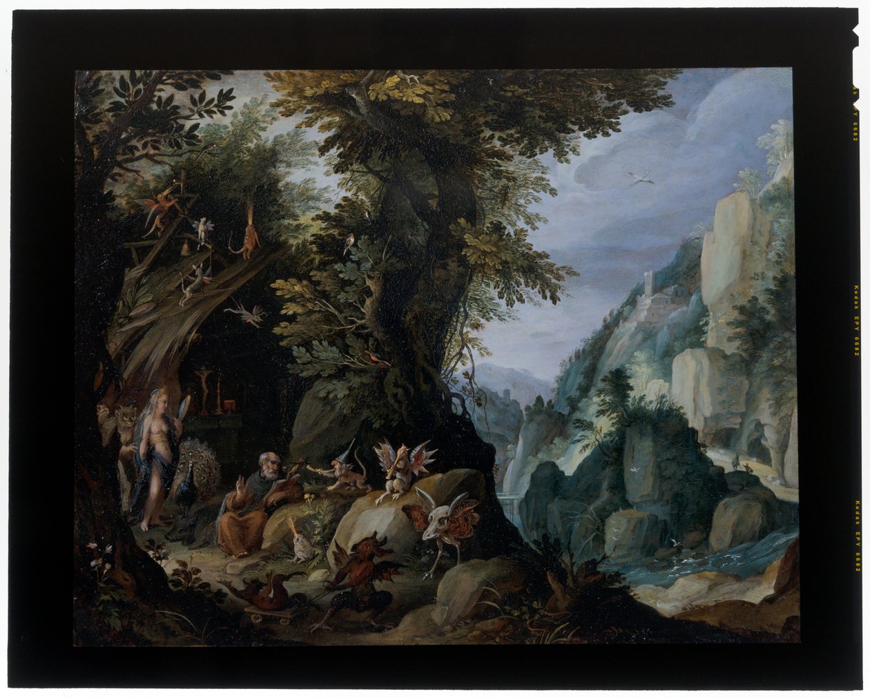 Fristelsen til Saint Anthony i et landskap av Jakob Isaaksz Swanenburgh