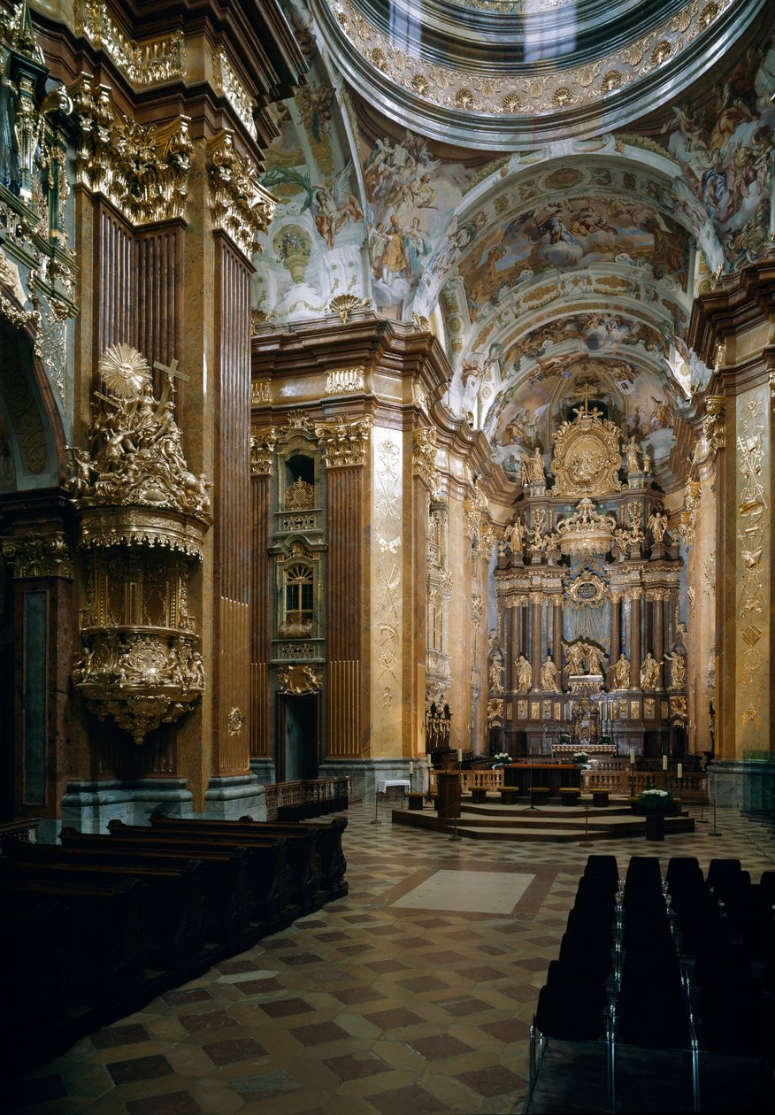 Innsiden av Benediktinerkirken i Melk designet av arkitekten Jakob Prandtauer (1660-1726), fresker av Johann Michael Rottmayr (1656-1730). Melk, Østerrike av Jakob Prandtauer