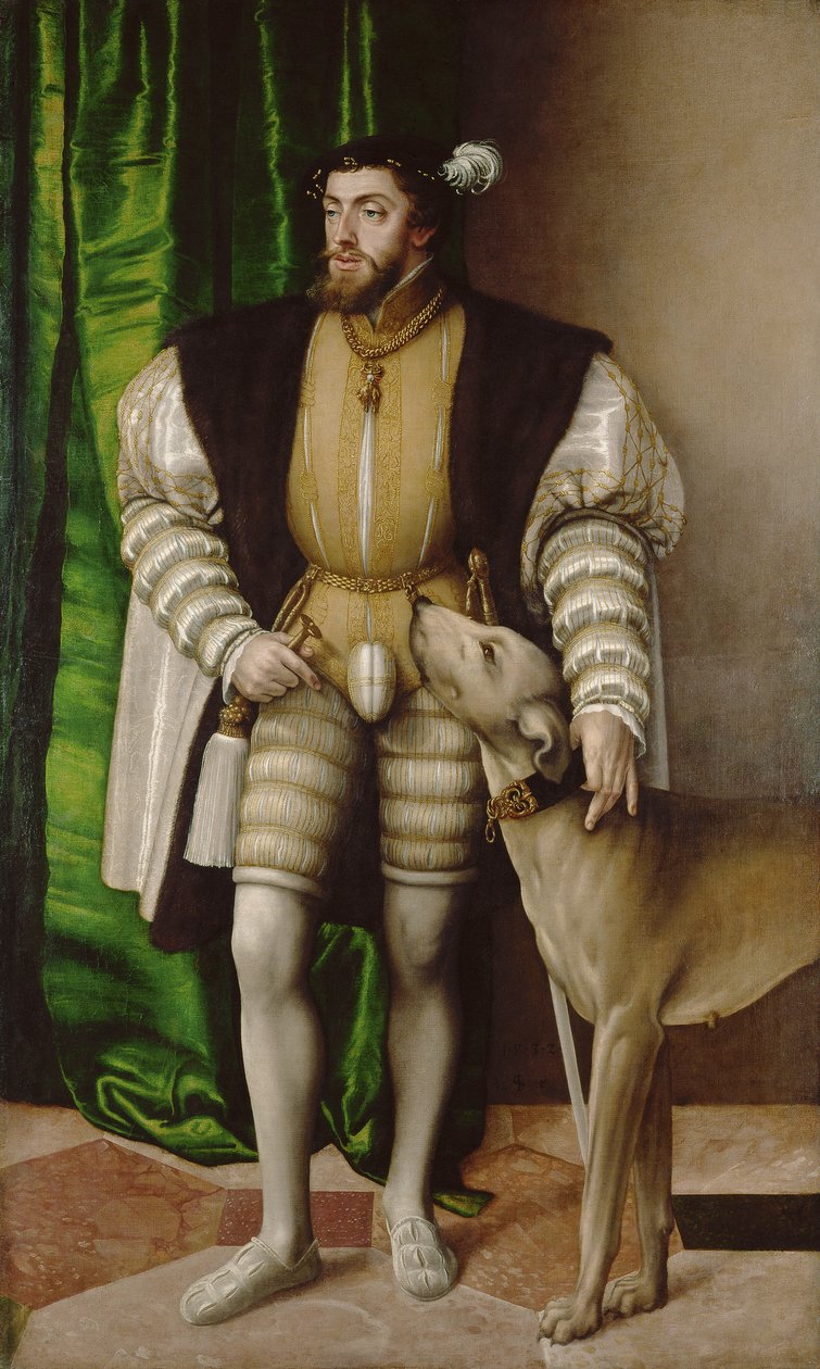 Portrett av keiser Karl V med hund av Jakob Seisenegger