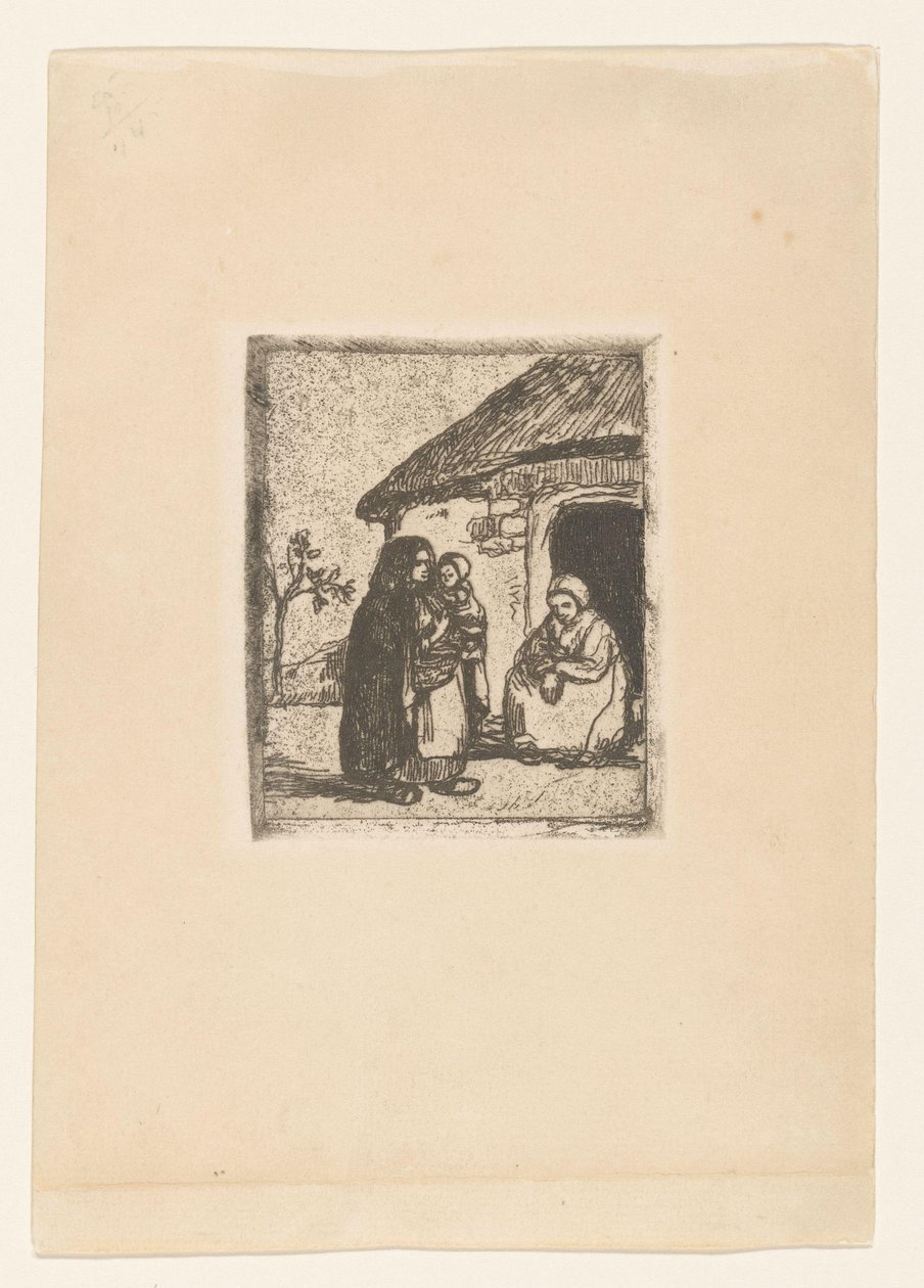 To kvinner og barn foran et hus Lille tiggerkvinne (originaltittel) av Jakob Smits