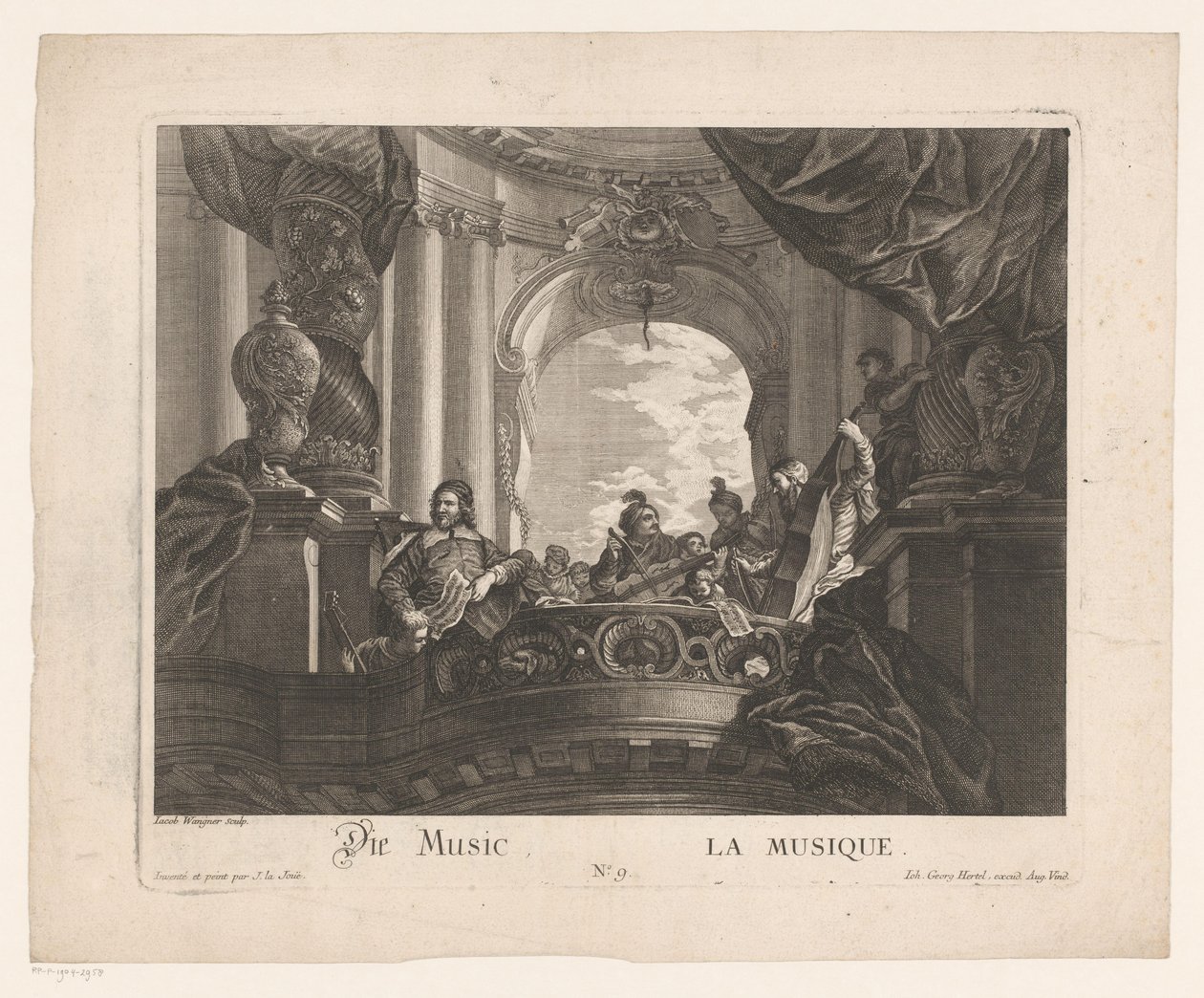 Allegori til musikken Die Music / La musique (tittel på objekt) Allegoriske representasjoner (serietittel) av Jakob Wangner