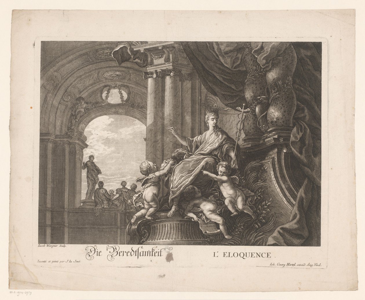 Allegori om veltalenhet Die Beredtsamkeit / L'eloquence (tittel på objekt) Allegoriske representasjoner (serietittel) av Jakob Wangner