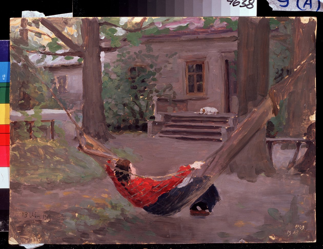 ""Dans le hamac"" Maleri av Jakov Kalinichenko (1869-1938) 1903 State Regional I. Pozhalostin Art Museum, Ryasan av Jakoff Jakovlevitch Kalinitchenko