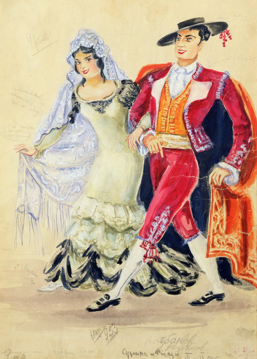 Kostymedesign for Mozarts "The Marriage of Figaro" av Jakov Zinovyevich Stoffer
