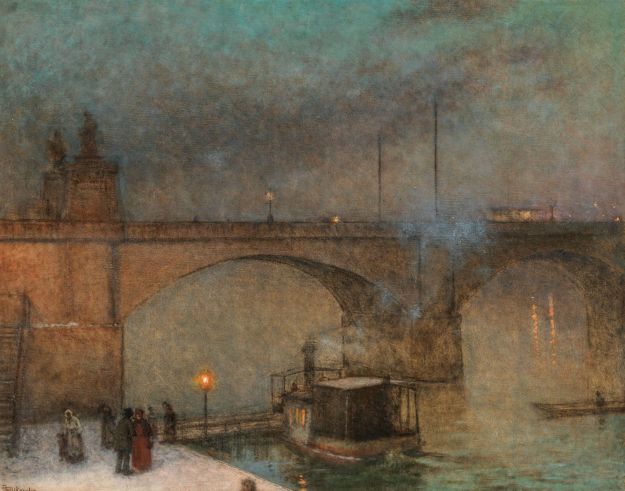 Praha, dampbåt på Vltava før Palacky-broen, ca 1910-1915. av Jakub Schikaneder