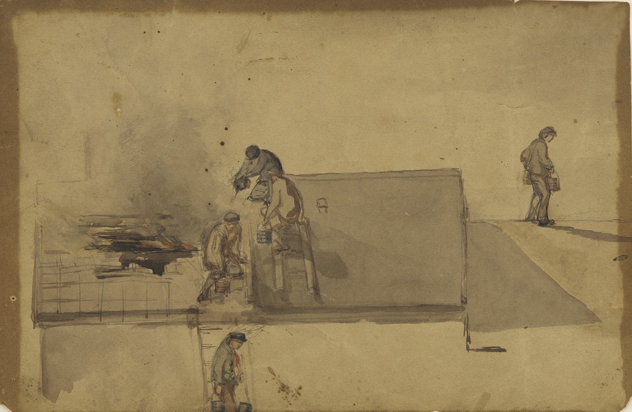 A Fire at Pomfret, ca. 1858 (wc på brunt papir) av James Abbott McNeill Whistler