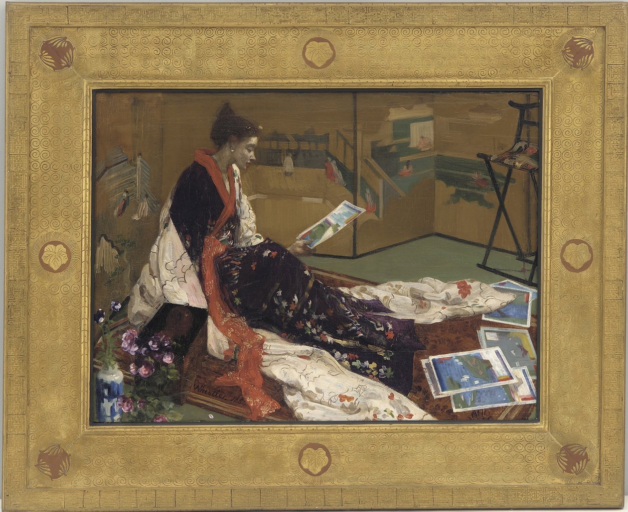 Caprice in Purple and Gold: The Golden Screen, 1864 (olje på trepanel) av James Abbott McNeill Whistler