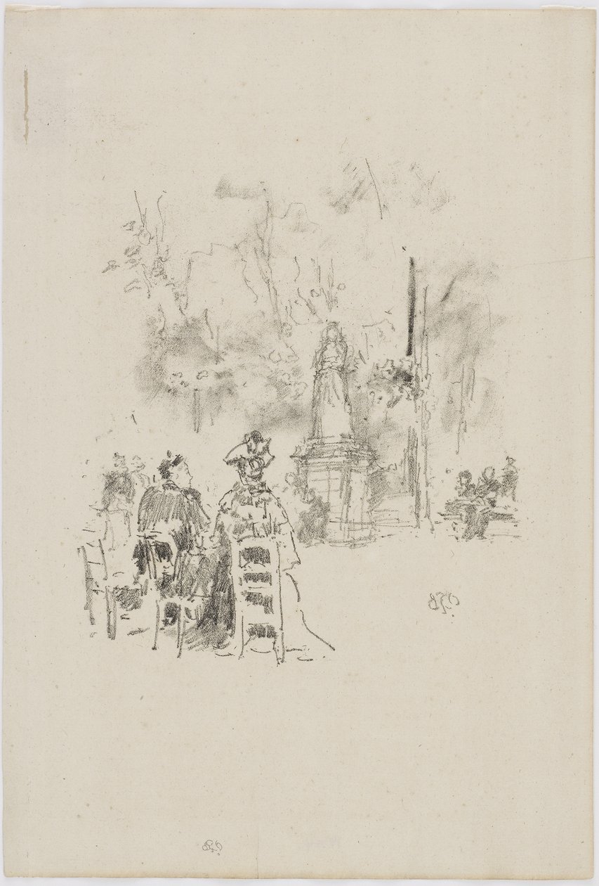 Samtale under statuen, Luxembourghagen, 1893 (lito på papir) av James Abbott McNeill Whistler