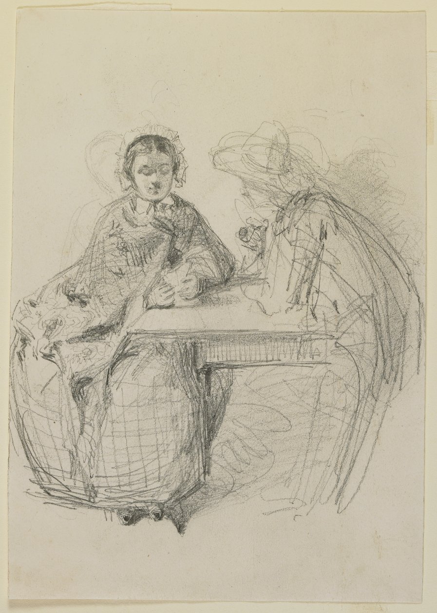 Par sittende ved et bord, 1858 (blyant på off-white vevd papir) av James Abbott McNeill Whistler