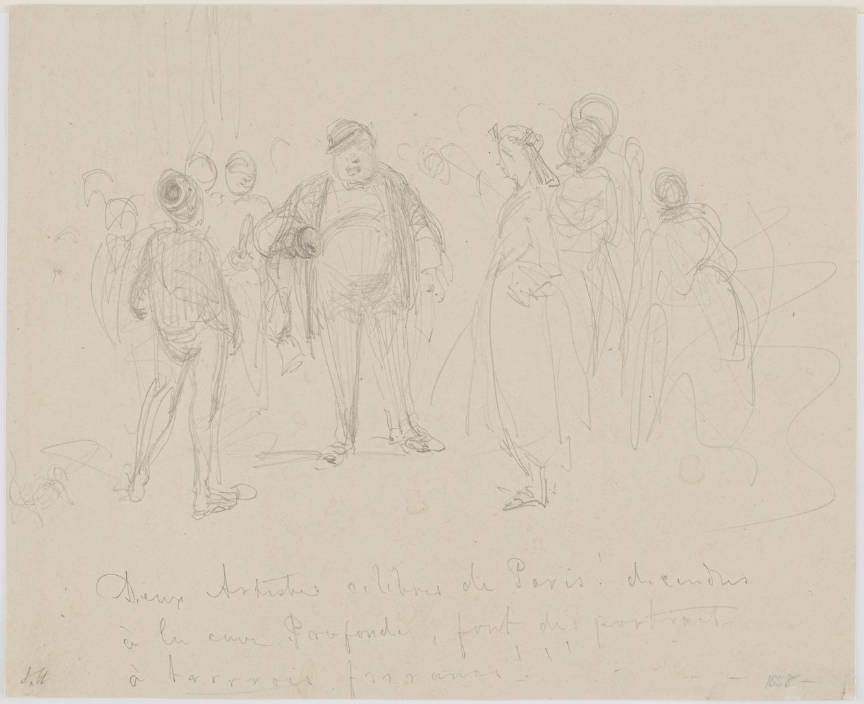 Two Famous Artists of Paris, 1858 (blyant på beige papir) av James Abbott McNeill Whistler