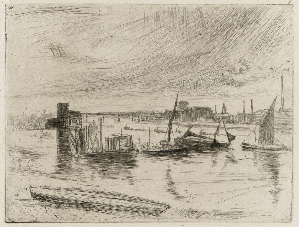Early Morning, Battersea, 1861 (tørrpunkt på papir) av James Abbott McNeill Whistler
