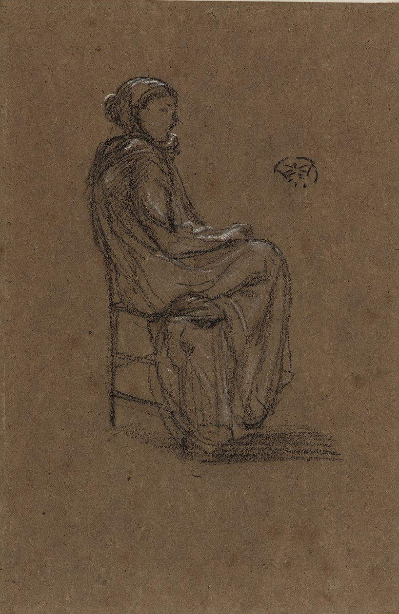 Kvinnefigur, sittende, 1870-73 (svart og hvitt kritt på brunt papir) av James Abbott McNeill Whistler