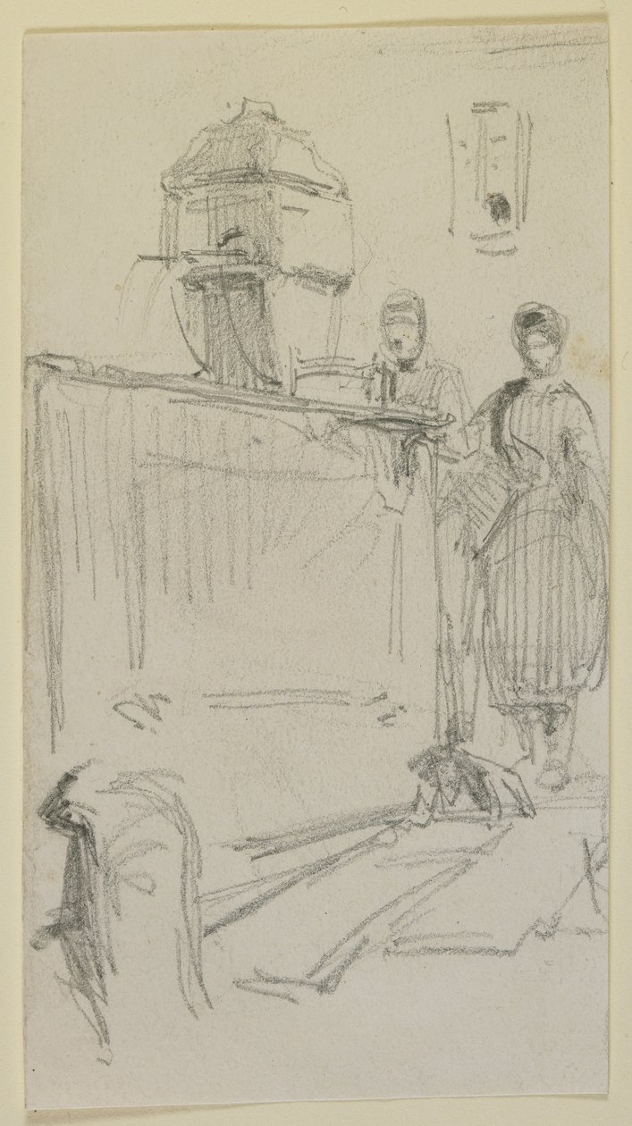 Figurer ved en fontene, 1858 (blyant på off-white vevd papir) av James Abbott McNeill Whistler