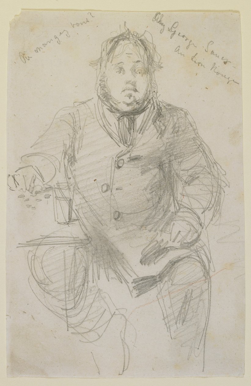 George Sauter ved den røde løven, 1858 (blyant på off-white vevd papir) av James Abbott McNeill Whistler