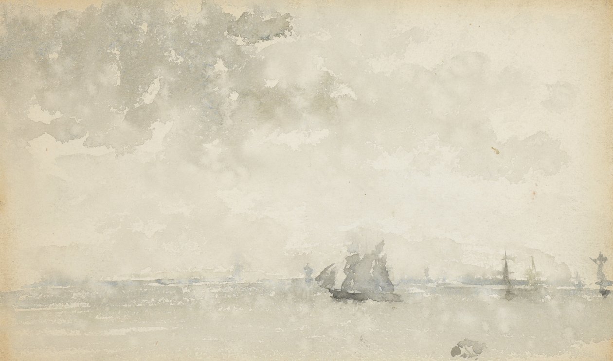 Grått og sølv - Nordsjøen, ca. 1884 (wc på vevd papir) av James Abbott McNeill Whistler