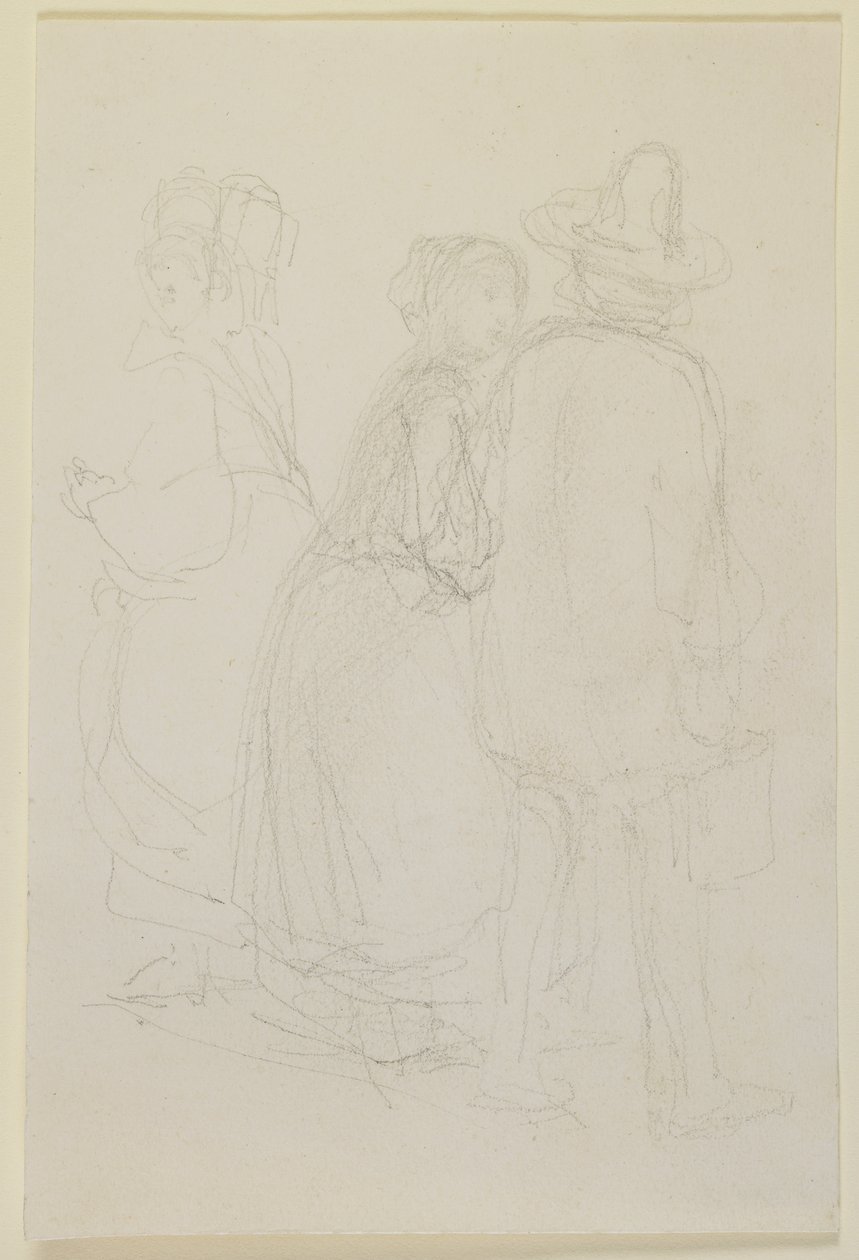 Gruppe på tre stående figurer, 1858 (blyant på off-white vevd papir) av James Abbott McNeill Whistler