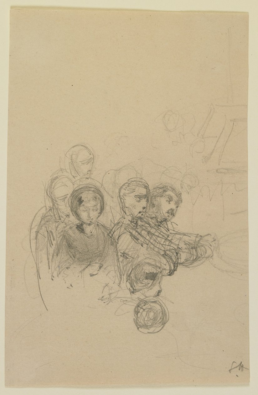 Gruppe av reisende, 1858 (blyant på off-white vevd papir) av James Abbott McNeill Whistler