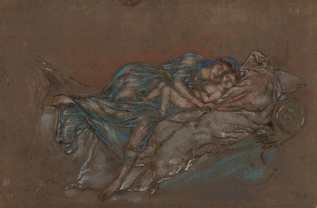 Mor og barn - Perlen, 189092 (kritt og pastell på grått papir) av James Abbott McNeill Whistler