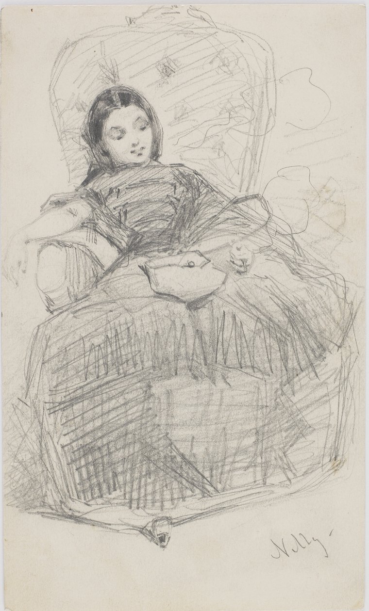 Nelly (Helen Ionides) 1866-69 (blyant på hvitt papir) av James Abbott McNeill Whistler
