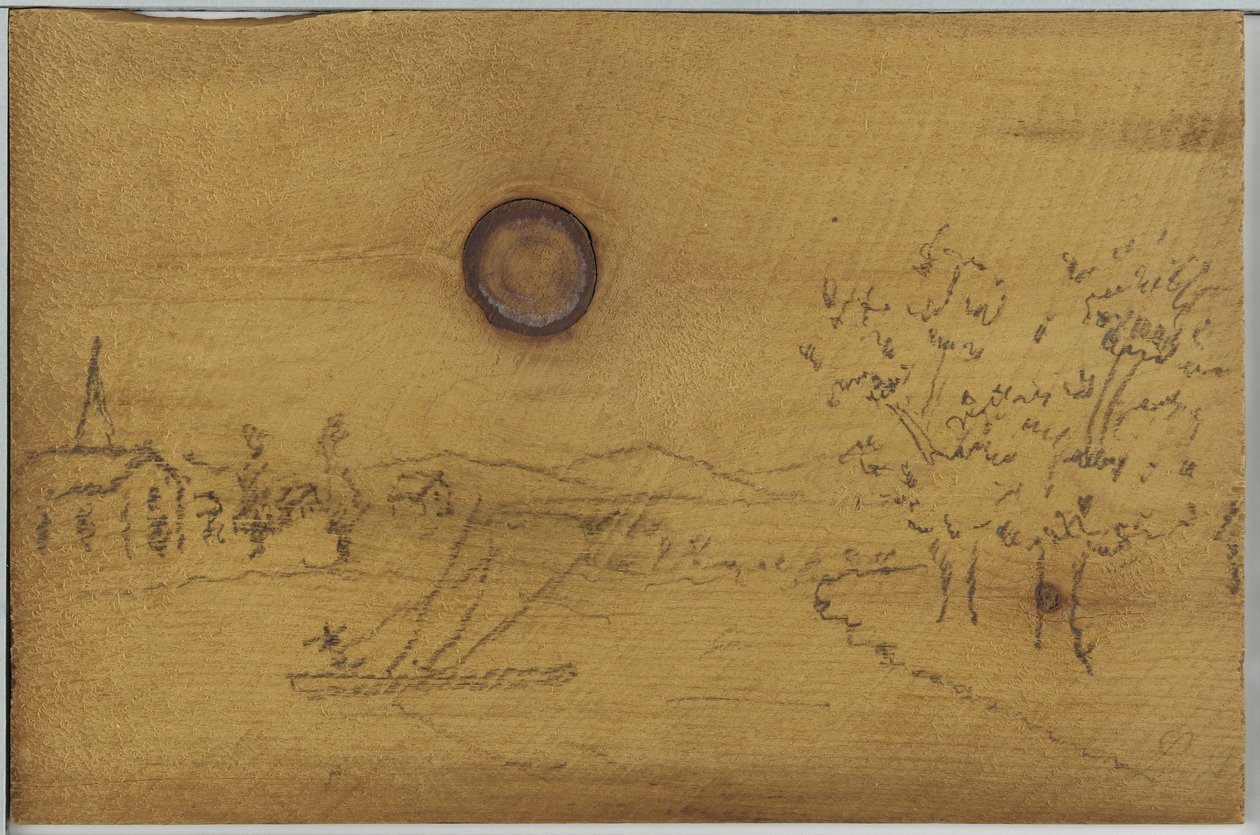 River Landscape (blyant på treplate) av James Abbott McNeill Whistler