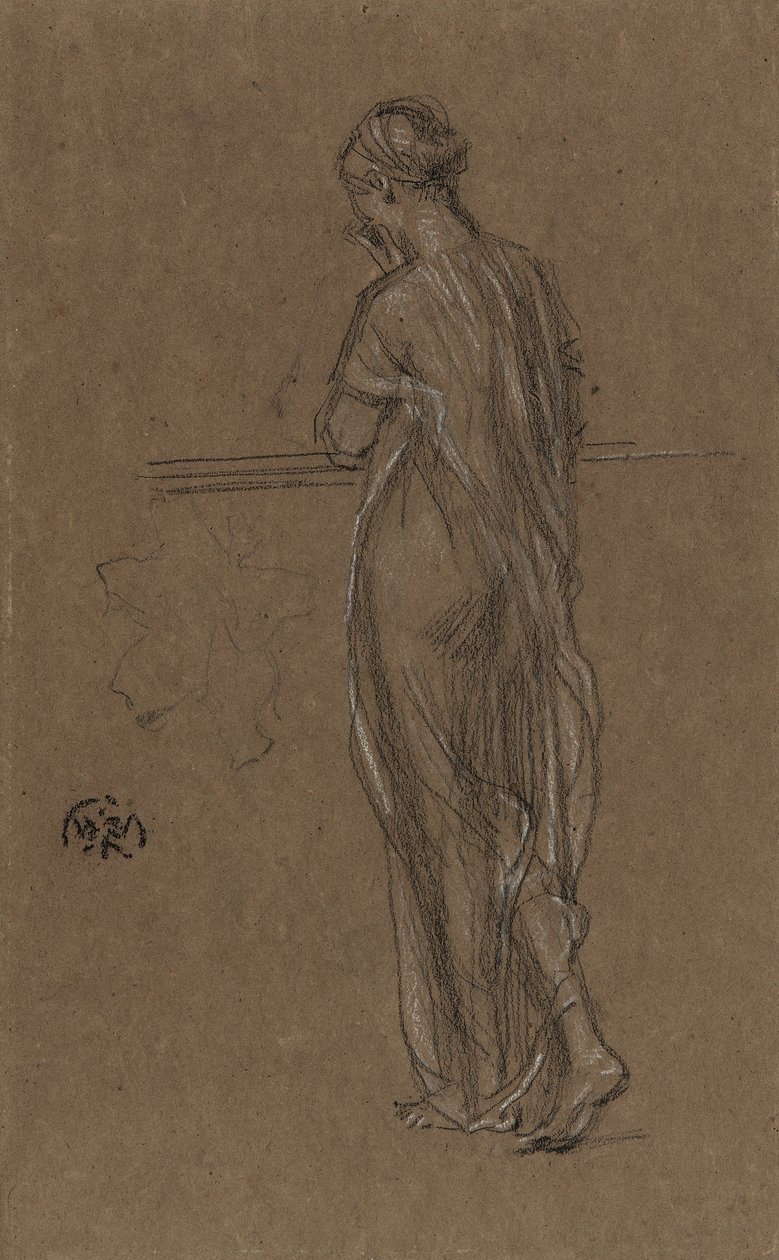 Stående drapert figur, ca. 1868 (svart og hvitt kritt på brunt papir) av James Abbott McNeill Whistler