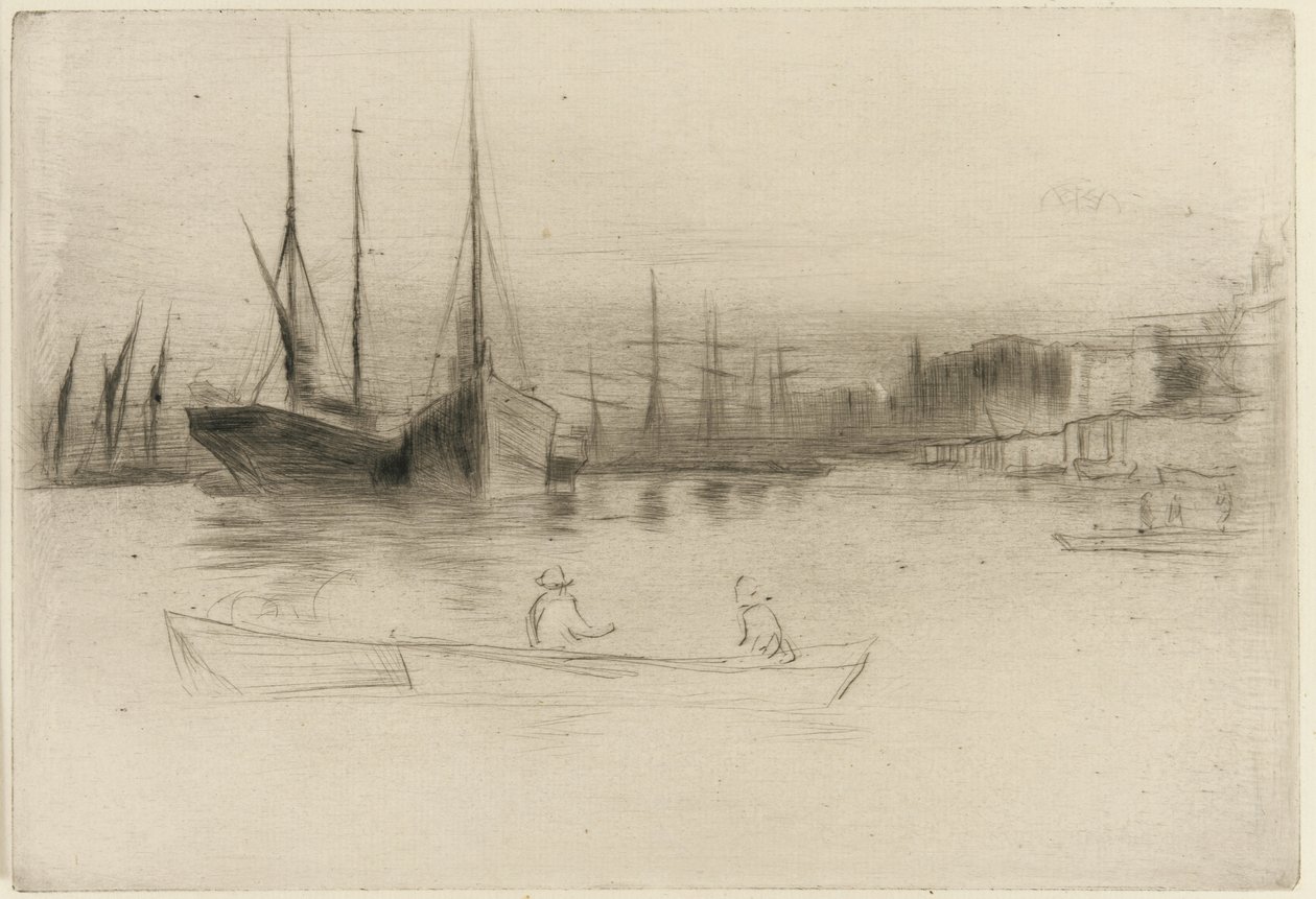 Dampbåter utenfor tårnet, 1875 (tørrpunkt på papir) av James Abbott McNeill Whistler