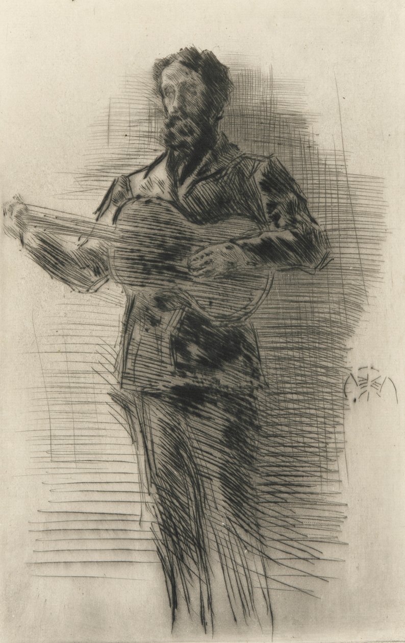 The Guitar Player, 1875 (tørrpunkt på papir) av James Abbott McNeill Whistler