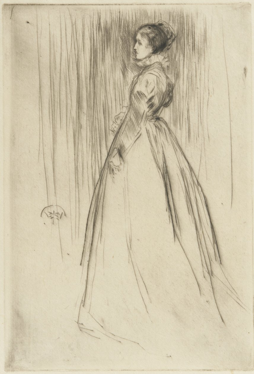 The Velvet Dress (Frances Leyland) 1873 (tørrpunkt på papir) av James Abbott McNeill Whistler