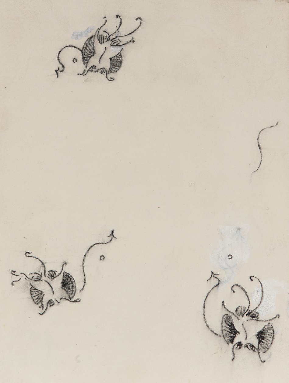 Three Whistler Butterflies, ca. 1890 (fargestift og kinesisk hvit på litografisk overføringspapir) av James Abbott McNeill Whistler