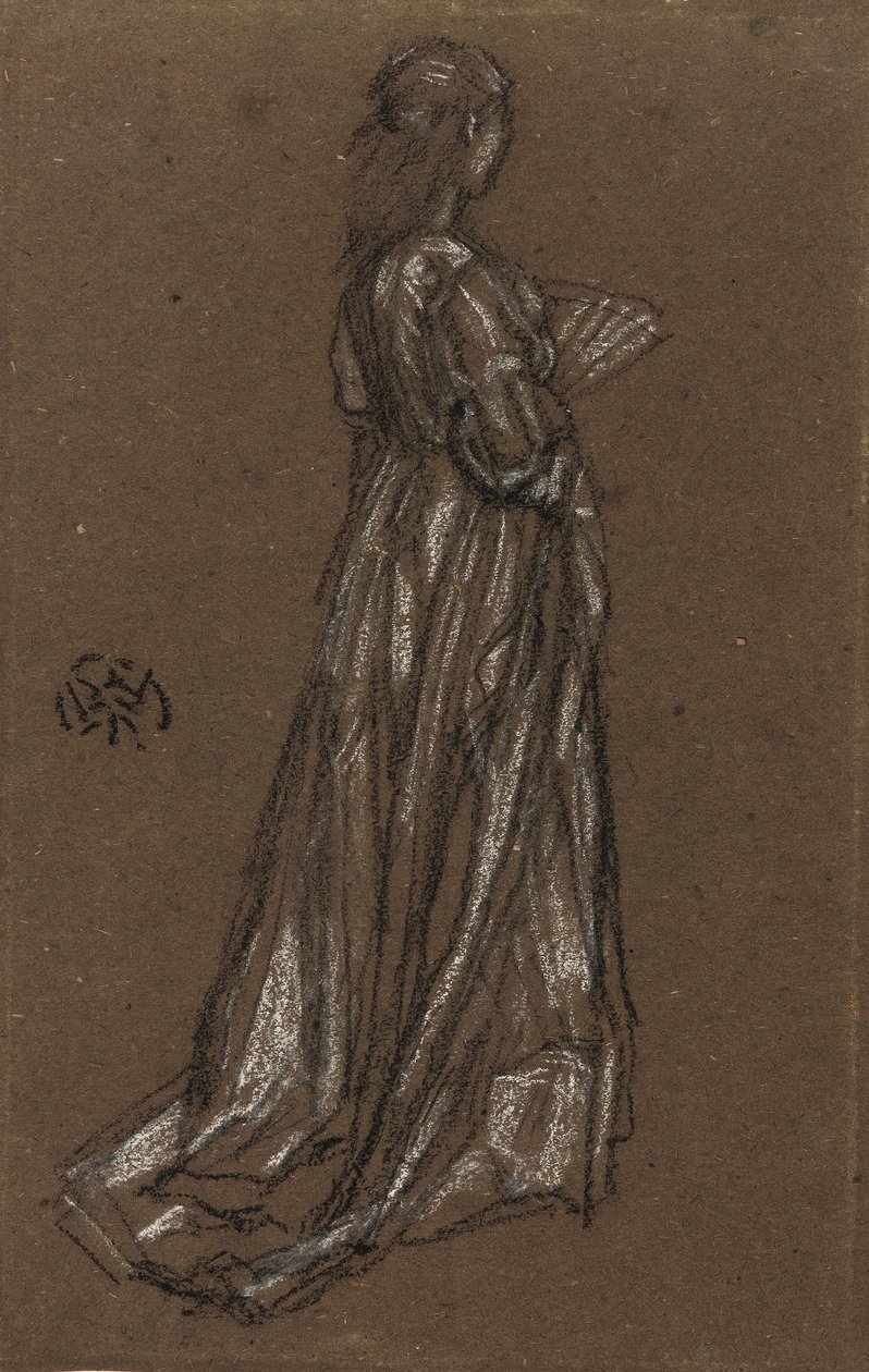 Ung jente stående, ca. 1873-75 (svart og hvitt kritt på brunt papir) av James Abbott McNeill Whistler