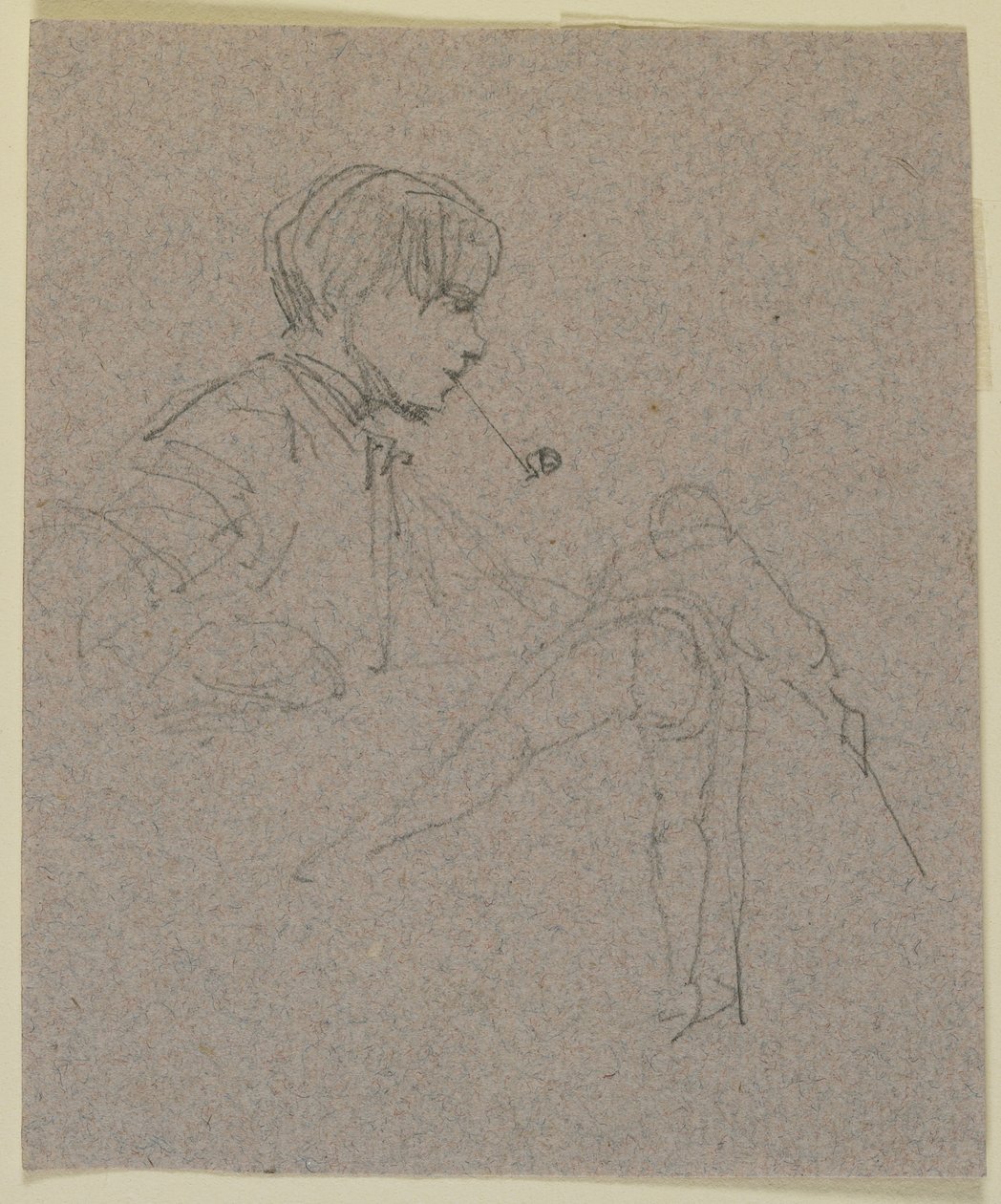 Ung mann som røyker pipe, ca. 1855-59 (blyant på buff-papir) av James Abbott McNeill Whistler
